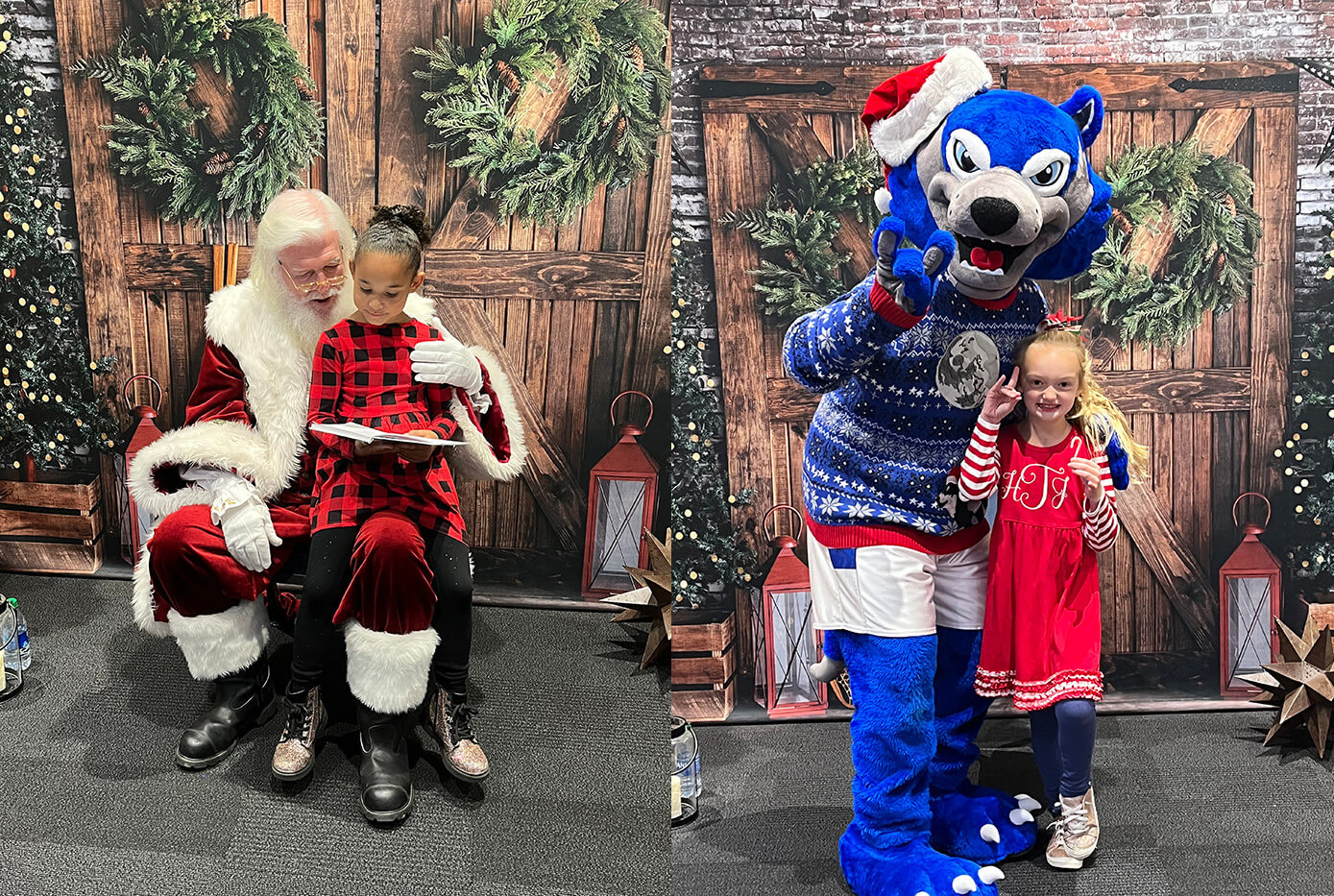 Santa Claus and Winter Wolfie with children