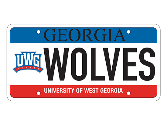 A University of West Georgia license plate that says UWG Wolves