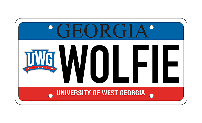 A University of West Georgia license plate that says UWG Wolfie