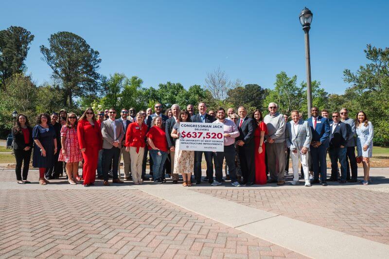 Congressman Brian Jack (center) and UWG President Dr. Michael Johnson gather with members of the UWG community
