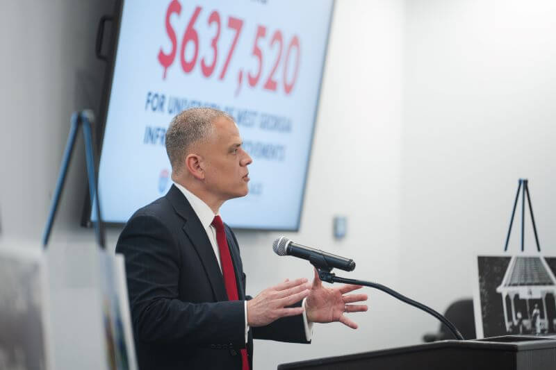 Dr. Michael Johnson, UWG president, speaks in Love Valley