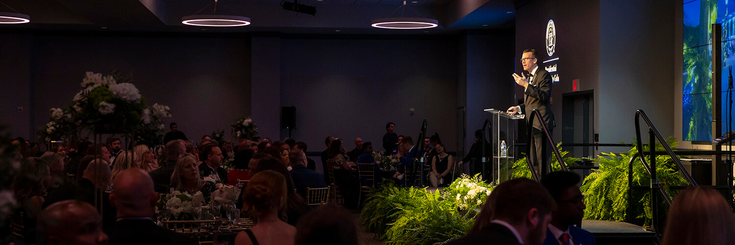 UWG President Dr. Brendan Kelly speaks to gala crows