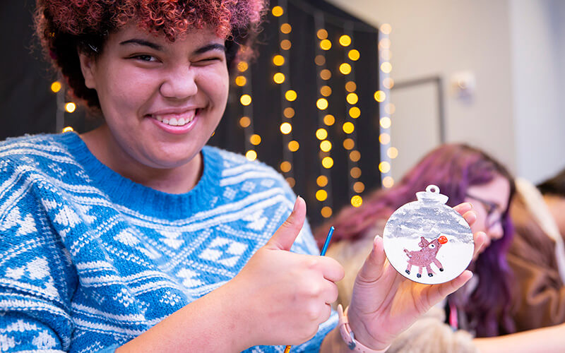 A UWG student painted a Rudolph ornament