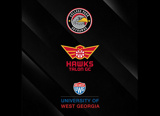 College Park Skyhawks and Hawks Talon Gaming and UWG logos