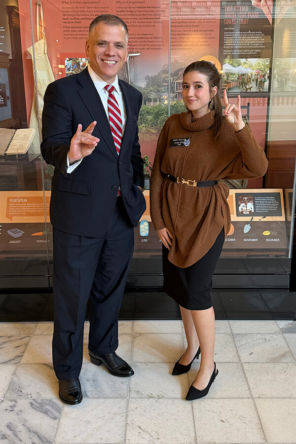 UWG student and legislative intern Mary Collins with Dr. Michael Johnson, UWG president