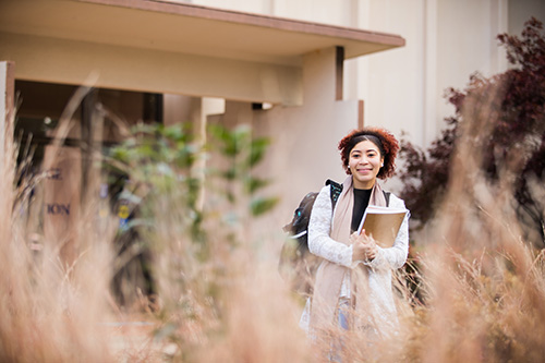 Student outside on campus