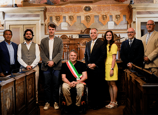 Members of the delegation &ndash;including UWG President Dr. Michael Johnson and First Lady Beth Johnson &ndash; with Italian officials