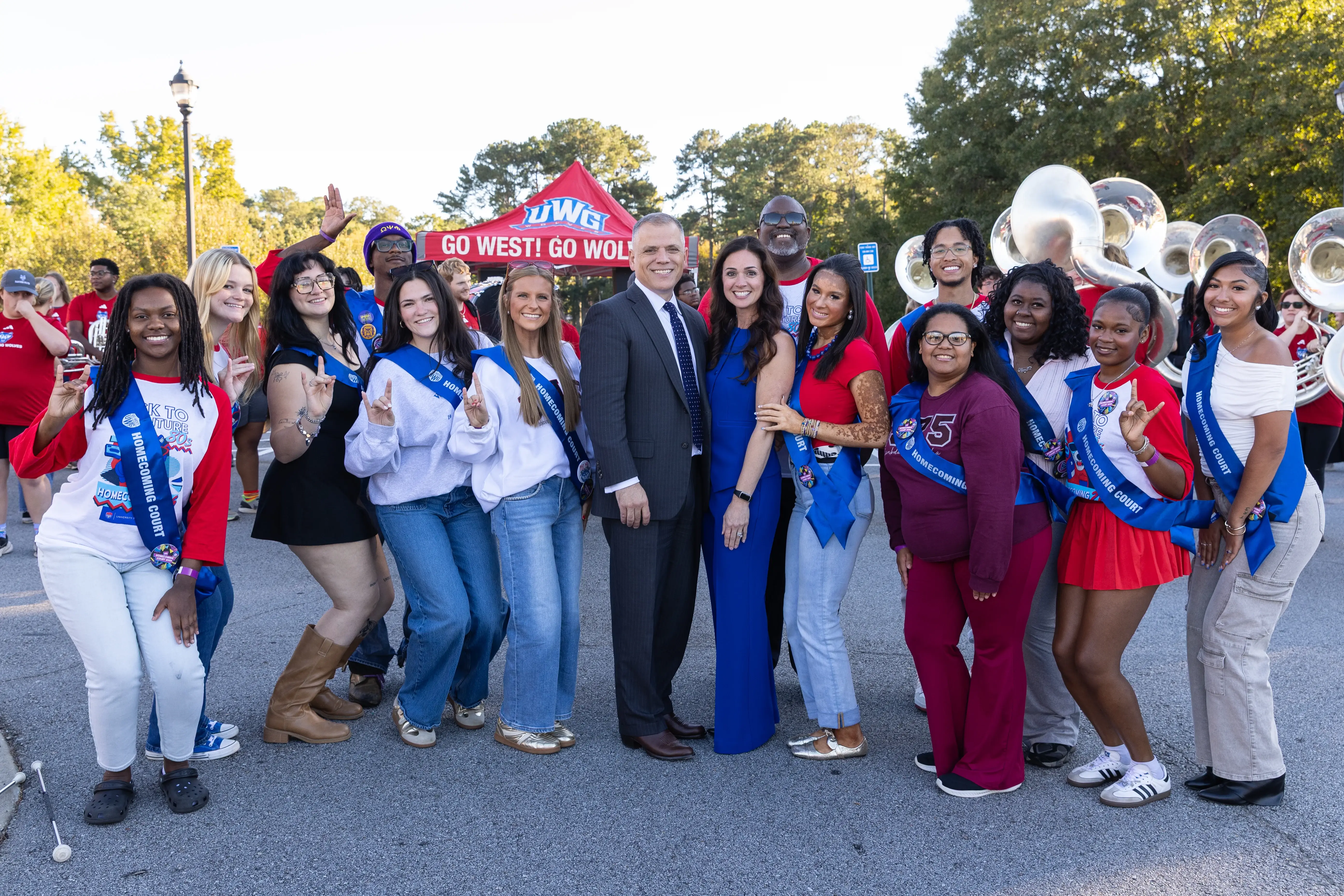 UWG President Dr. Michael Johnson and First Lady Beth Johnson celebrate Homecoming with students and friends.