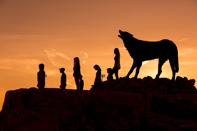 UWG students silhouetted at Wolf Plaza