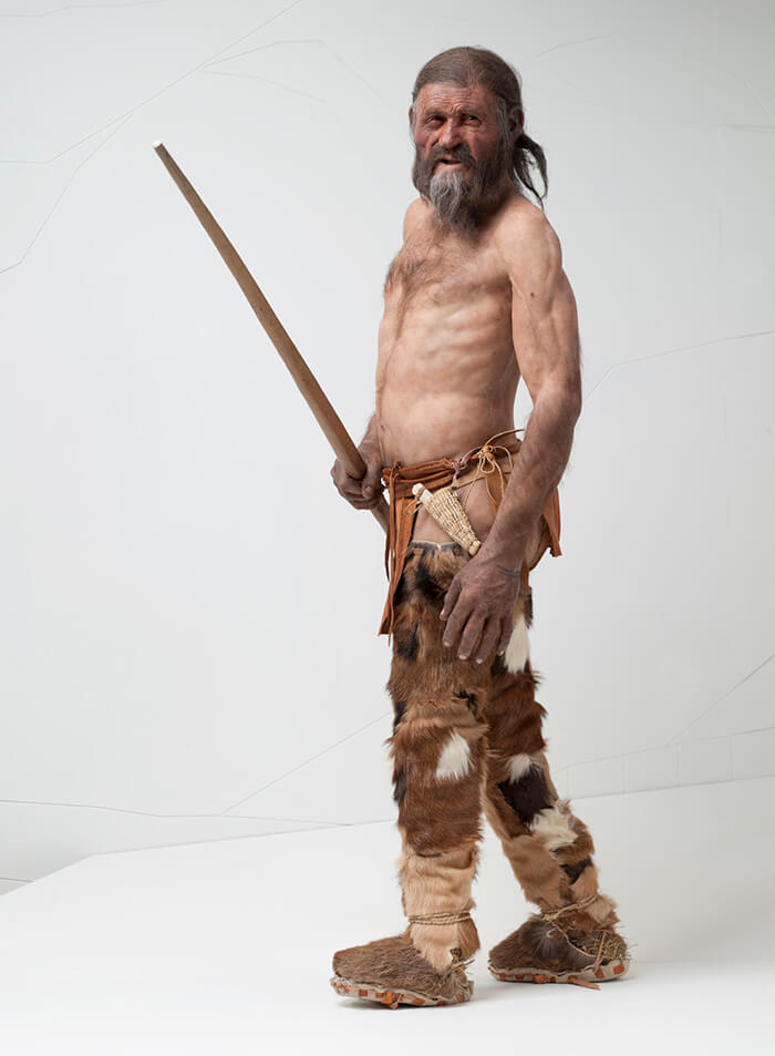 A reconstruction of Ötzi the Iceman.