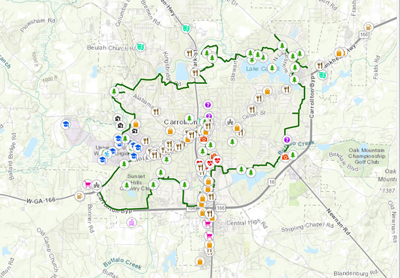 Screenshot of the mapping application used to place points of interest on map of Carrollton.