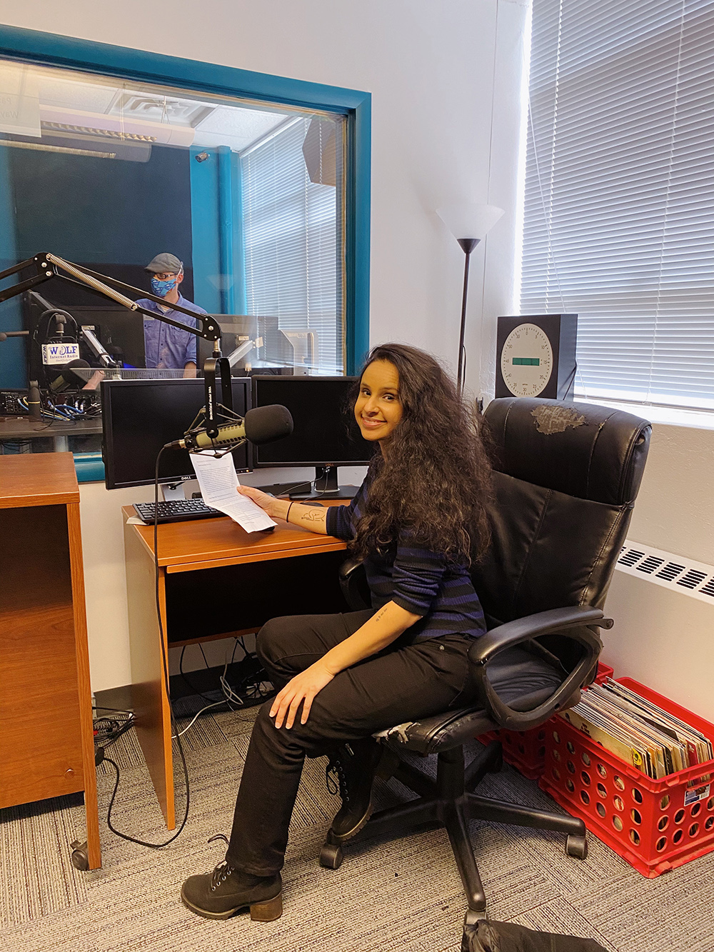 Dr. Gupta at the UWG radio station. 