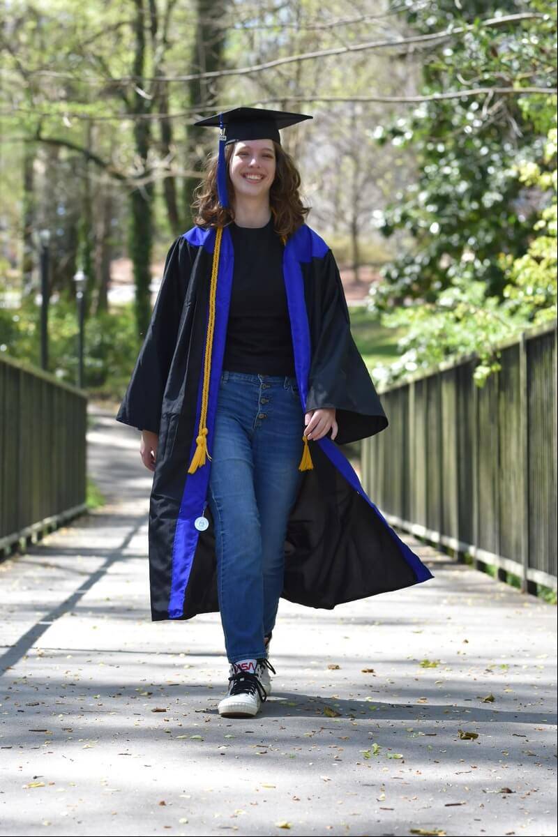 Mabel Stepheson in graduation regalia