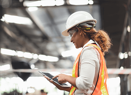Construction worker in a warehouse