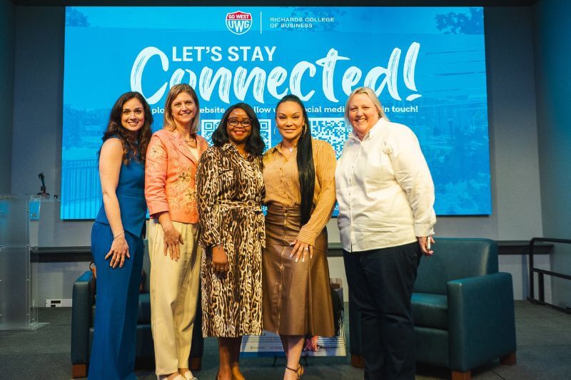 L to R: Beth Johnson, UWG first lady; Jill Anelli, senior vice president and chief human resources officer for Tanner Health; Dr. Hope Udombon, administrative director of UWG WebMBA; Egypt Sherrod; and Bridgette Stewart, UWG chief wellness officer