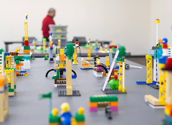 LEGO scenes on a table