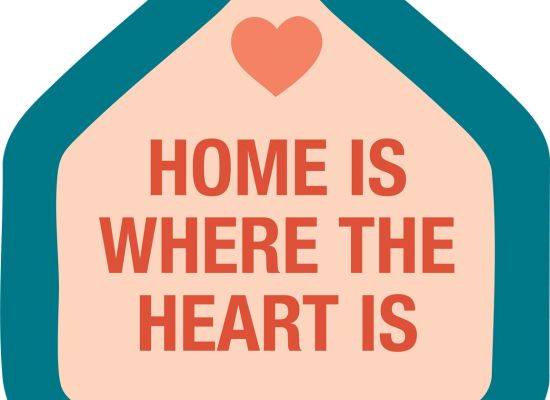 A graphic of a house that reads "Home is Where the Heart Is" with a heart above the words