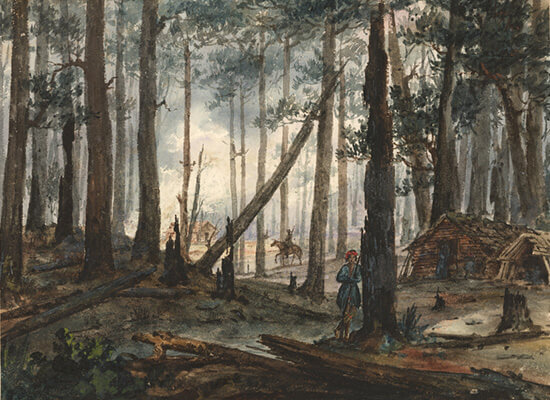 UWG Special Collections owns the original print of the artwork shown, &ldquo;Forest des Criques, dans la G&eacute;orgie,&rdquo; 1831.