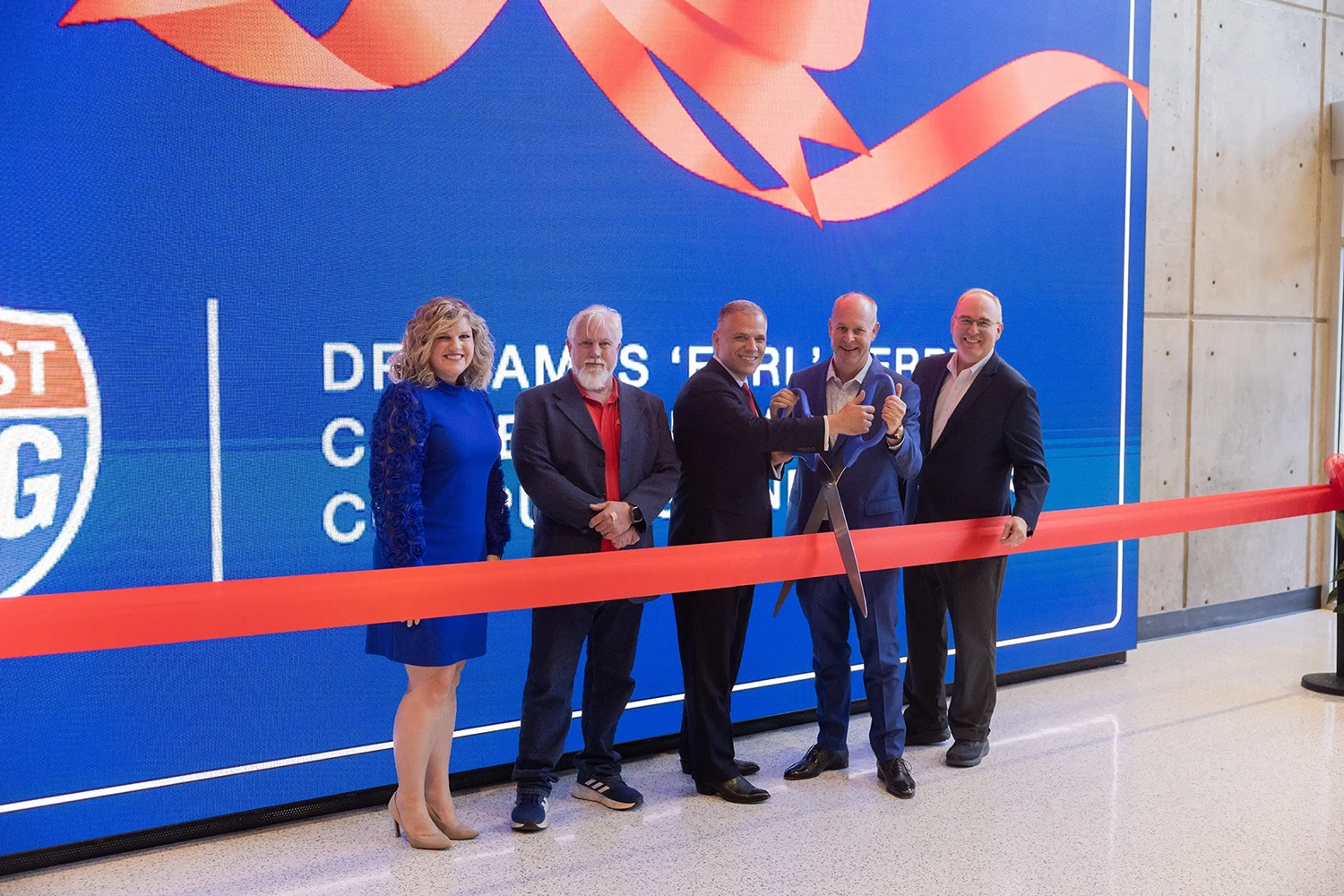 L to R: Allyson Bretch, vice president for University Advancement and CEO of UWG philanthropic foundations; Dr. Nate Bickford, dean of UWG&rsquo;s Perry College; Dr. Michael Johnson, UWG president; Rusty West, UWG alumnus and donor; and Dr. Jon Preston, UWG&rsquo;s provost and senior vice president for academic affairs