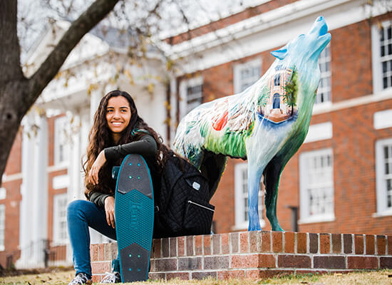 Student outside on campus at UWG Newnan
