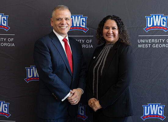 Dr. Michael Johnson, UWG president, and Dr. Imelda Reyes, THSON dean