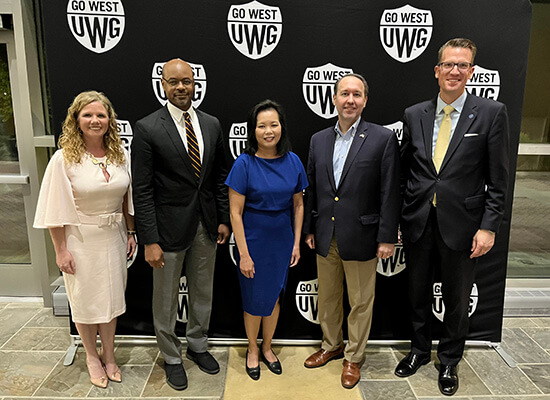 L to R: Dr. Karen Owen, interim dean of UWG's University College and director of the Murphy Center; former Chief Justice Harold Melton; Justice Carla Wong McMillian; former Justice Keith Blackwell; Dr. Brendan Kelly, UWG president