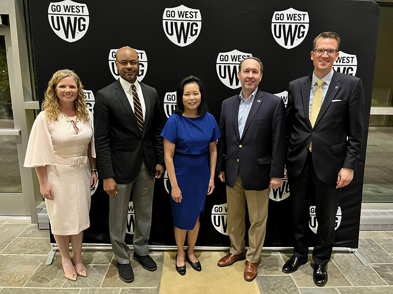 L to R: Dr. Karen Owen, interim dean of UWG's University College and director of the Murphy Center; former Chief Justice Harold Melton; Justice Carla Wong McMillian; former Justice Keith Blackwell; Dr. Brendan Kelly, UWG president