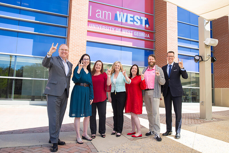 L to R: Dr. Jon Preston, provost and senior vice president; Amy Ellison, assistant director of Academic Transition Programs and Senior Lecturer of First-Year Writing Program; Bonnie Jett, director of Academic Transition Programs and First-Year Writing Program; Dr. Karen Owen, dean of University College; Mandi Campbell, director of the Institute for Faculty Excellence; Dr. Ryan Bronkema, assistant dean of University College; Dr. Brendan Kelly, president