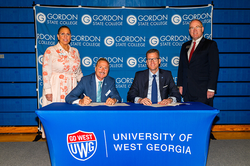 L to R: Dr. Joanne Ardovini, GSC provost and vice president for academic and student affairs; Dr. Donald J. Green, GSC president; Dr. Brendan Kelly, UWG president; Dr. Jon Preston, UWG provost and senior vice president for academic affairs