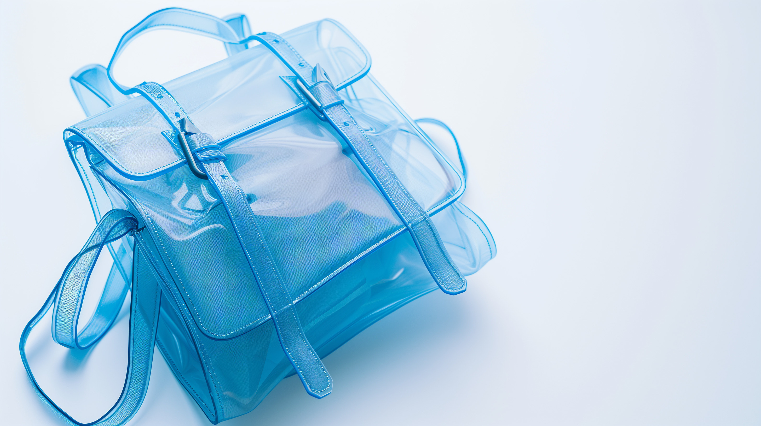 Clear blue plastic backpack.