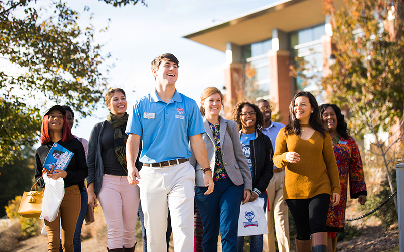 students and parents on a campus tour