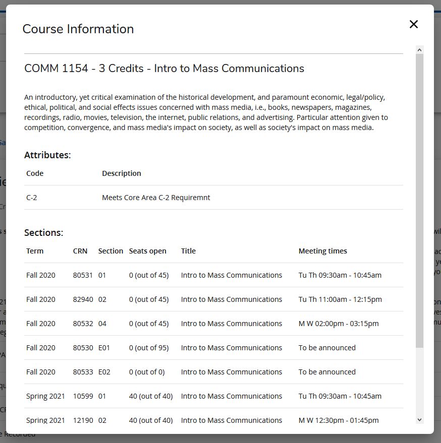 COMM 1154 - detailed course view