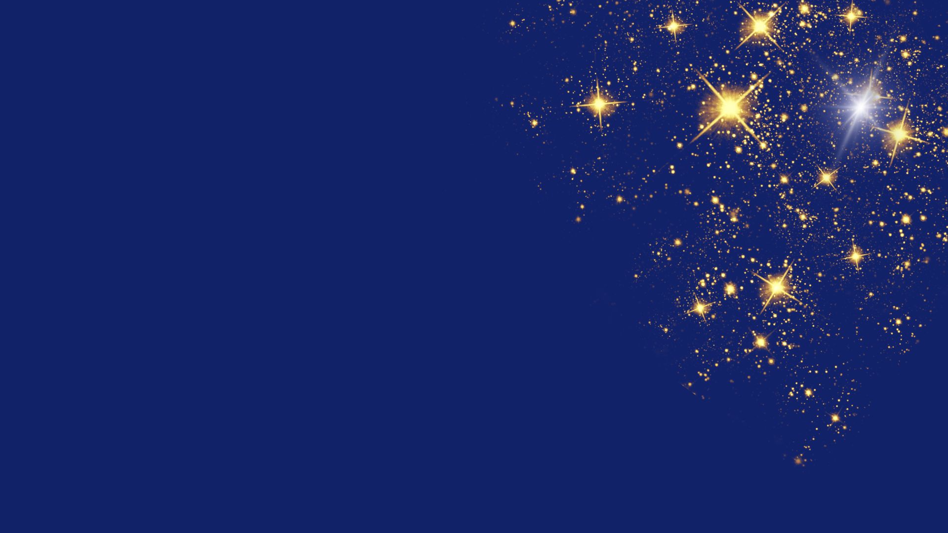 Navy blue background with gold sparkles