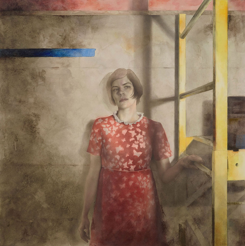 portrait of female figure in a red dress