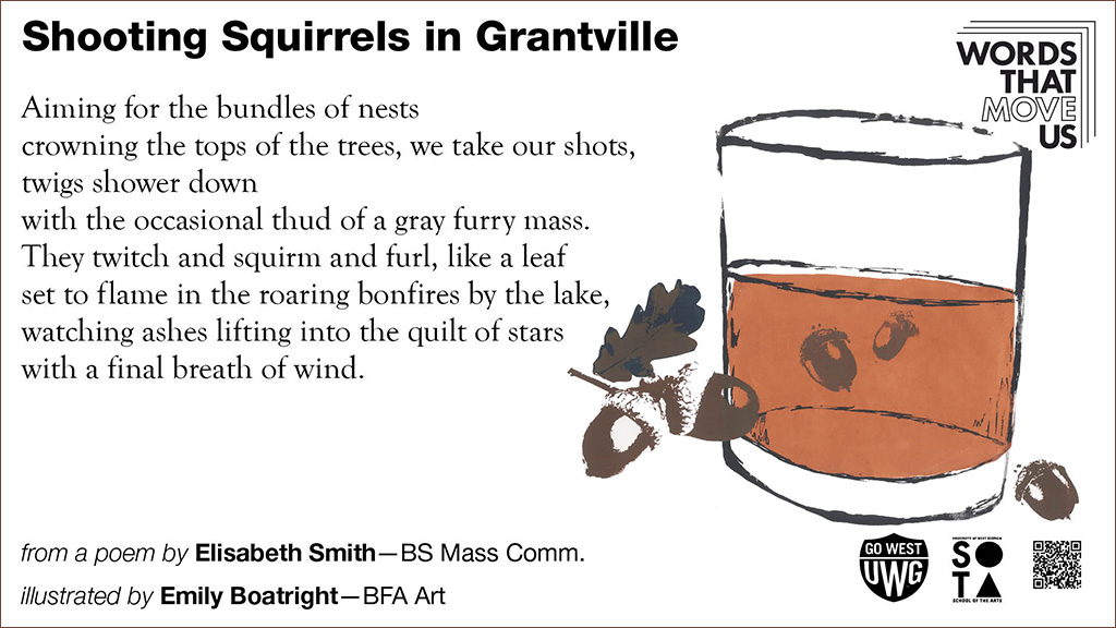 Illustration of a glass "cocktail" of brown liquid with acorns in it and surrounding