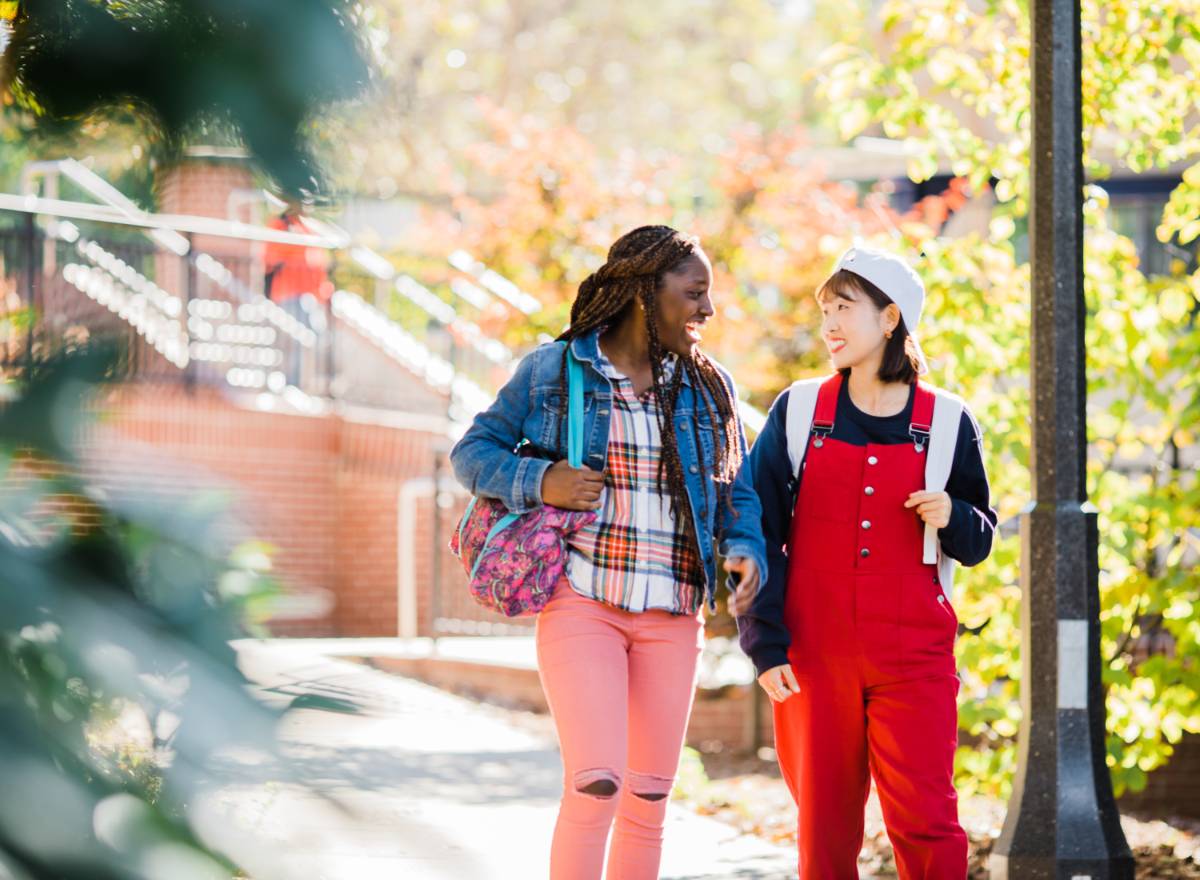 students walking on campus