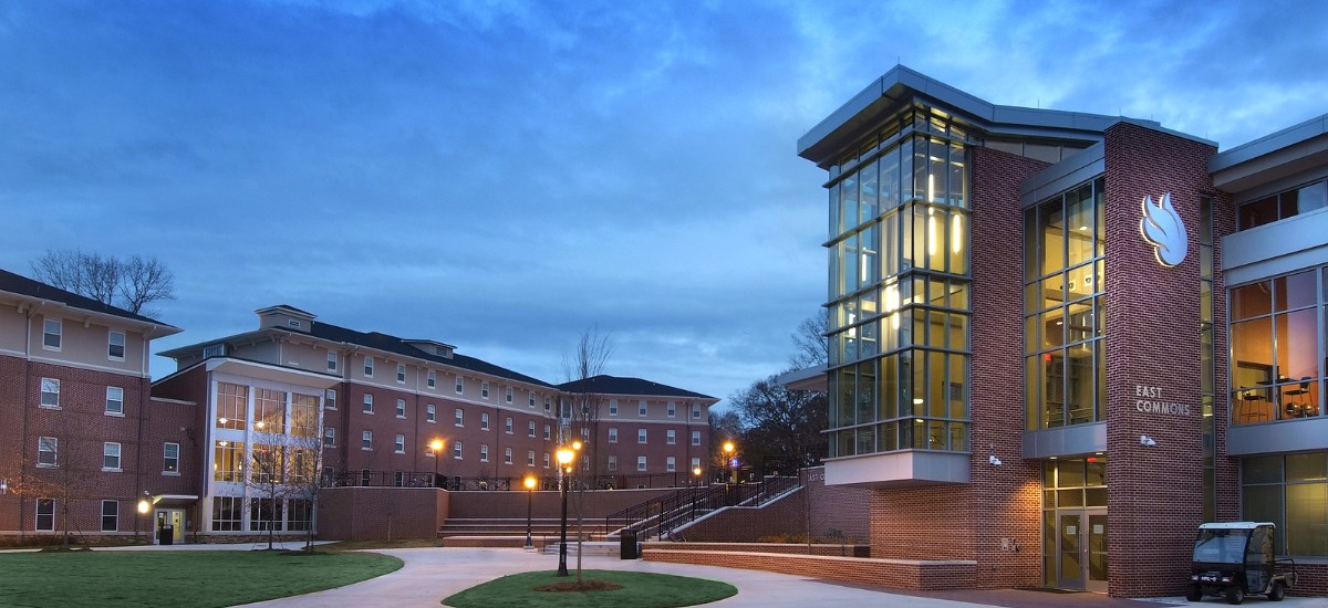 East Commons Building area in the evening