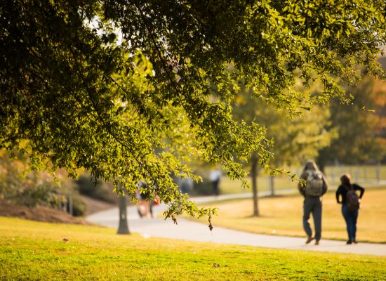 students walking outside