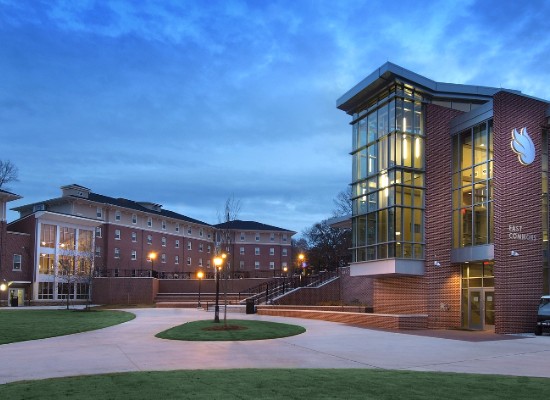 Gathering area where the East Commons building meets with one of UWG's residence halls. 