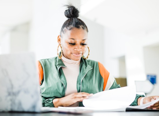 female student studying