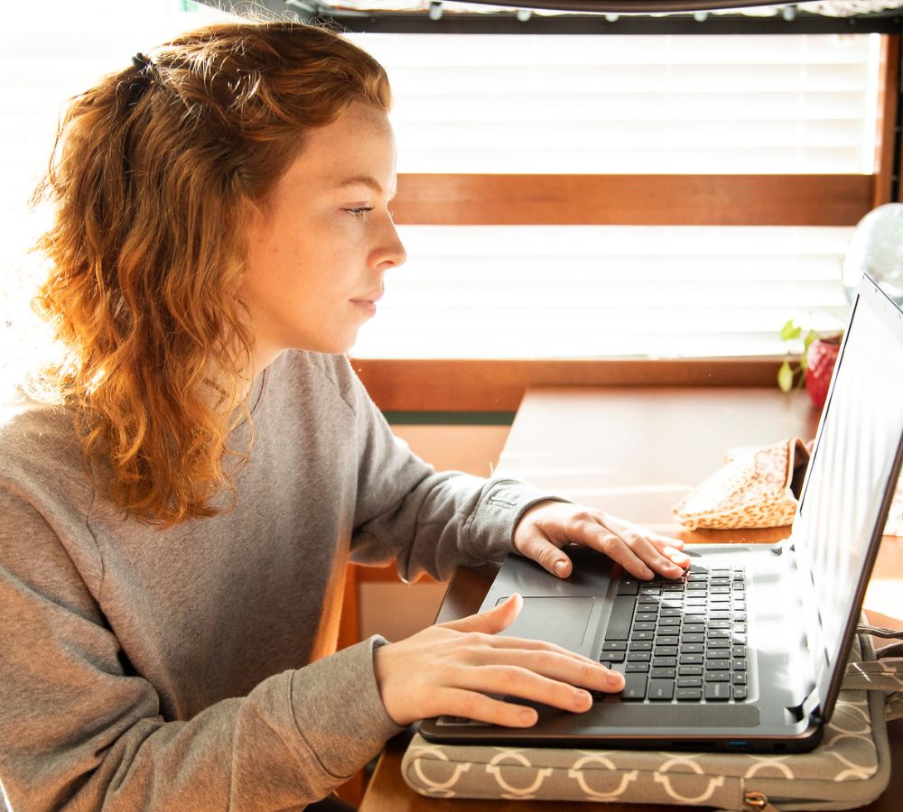 Student using laptop