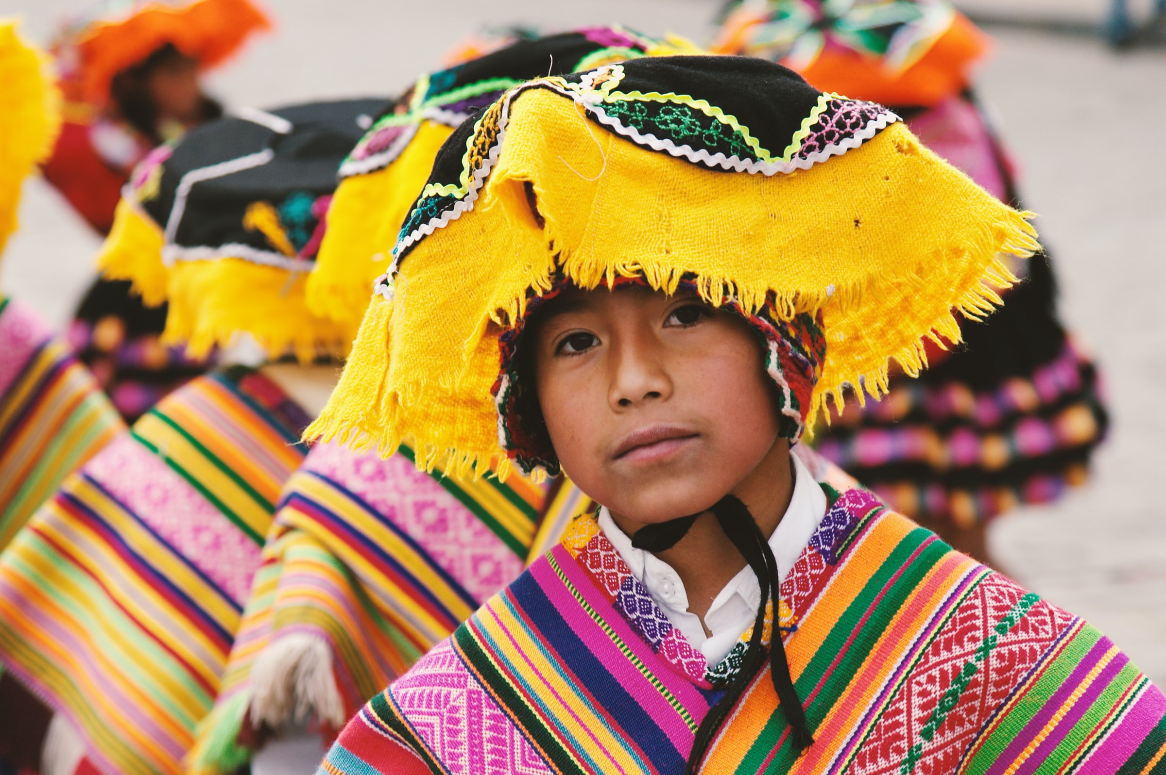 Peruvian boy is a traditional hat