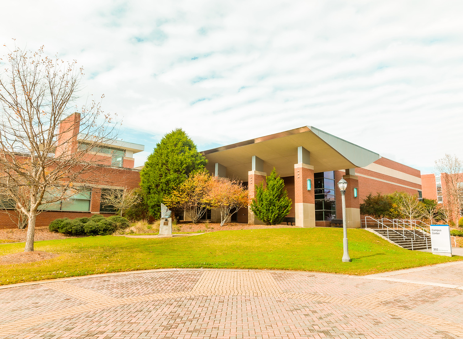 campus center front patio wide angle view