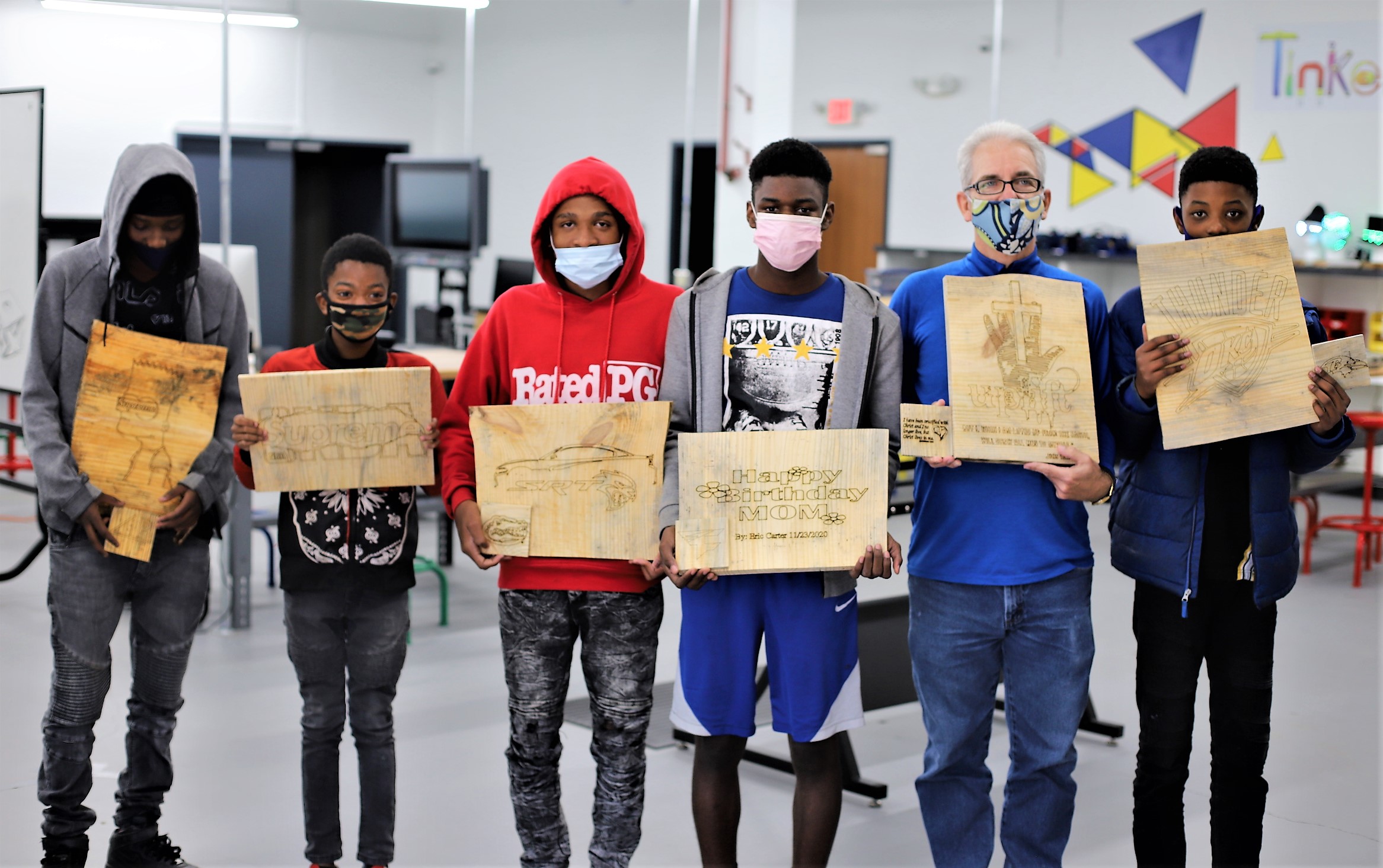 Students made holding there wood board laser project cut out