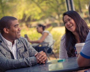 Two people talking