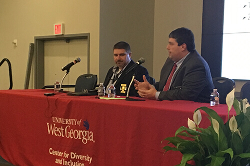 UWG Police Chief Tom Saccenti and CPD Police Chief Joel Richards spoke to the crowd.