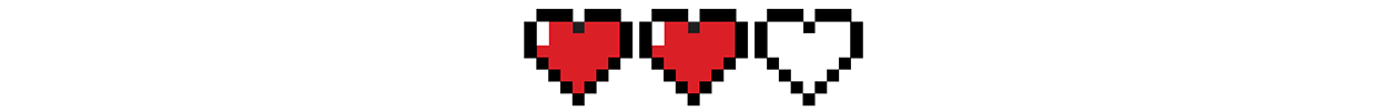 8-bit graphic showing two hearts left in a video game health bar