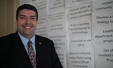 Thirty-five sheets of computer paper blanket one wall of University of West Georgia Police Chief Tom Saccenti’s office. The pages – the each bearing a short description of a program members of his force would like to see enacted – overlap each other, creating a patchwork of initiatives, ideas and new technologies.
