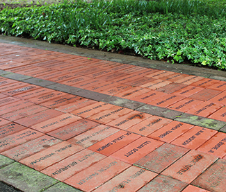Commemorative bricks line the Victory Garden.