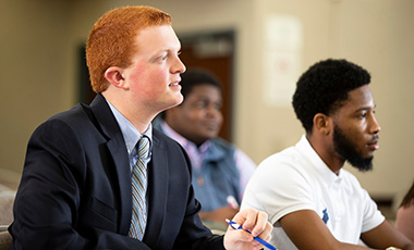 Students listening to a lecture in a classroom